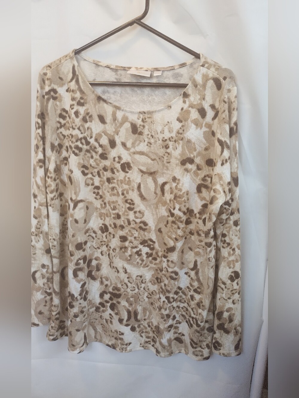 belle by Kim Gravel Beige Animal Print Long Sleeve Top Size Extra Large